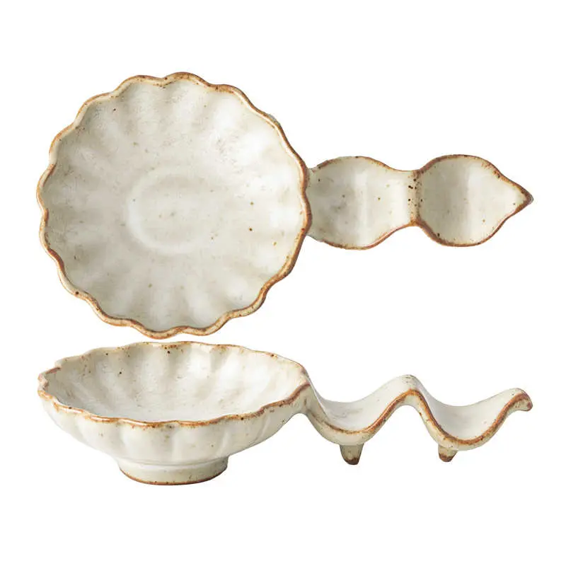 Coarse Pottery Dish Creative Ceramic Chopstick Rack Multi-purpose Dipping Dish Seasoning Sauce Vinegar Dish Household Tableware