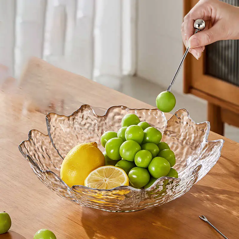Exquisite Glass Fruit Plate Living Room Transparent Snacks Nut Plates Ornaments Household Irregular Vegetable Salad Tray