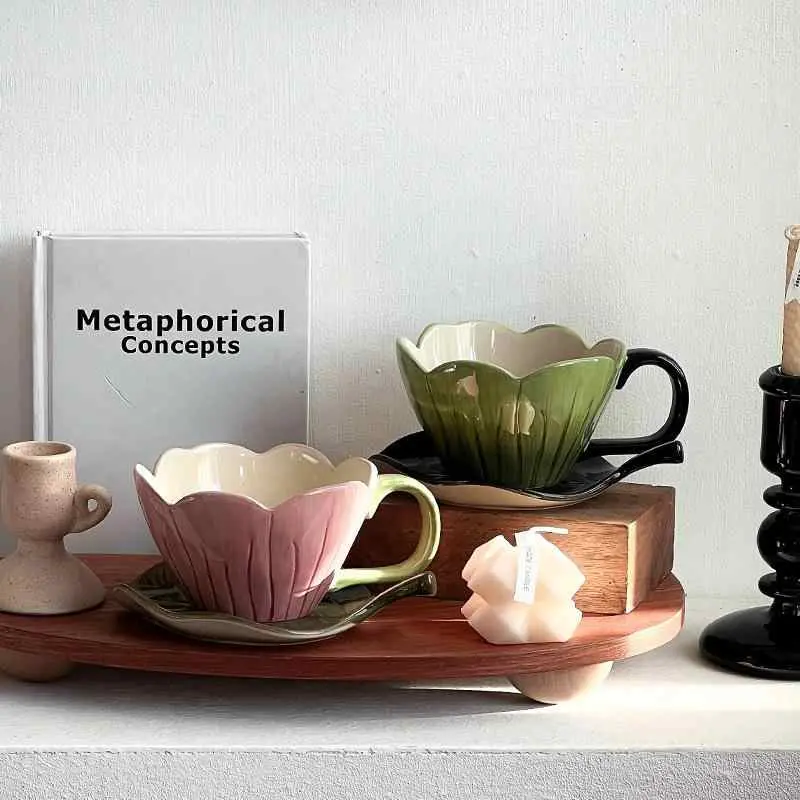 320ml Coffee Cup And Saucer Delicate Latte Cups Creative Afternoon Tea Ceramic Drinkware Breakfast Mug Snack Plate