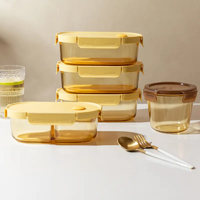 Glass Lunch Box Microwave Compartment Crisper Refrigerator Sealed Food Storage Box Fruit Bento Container