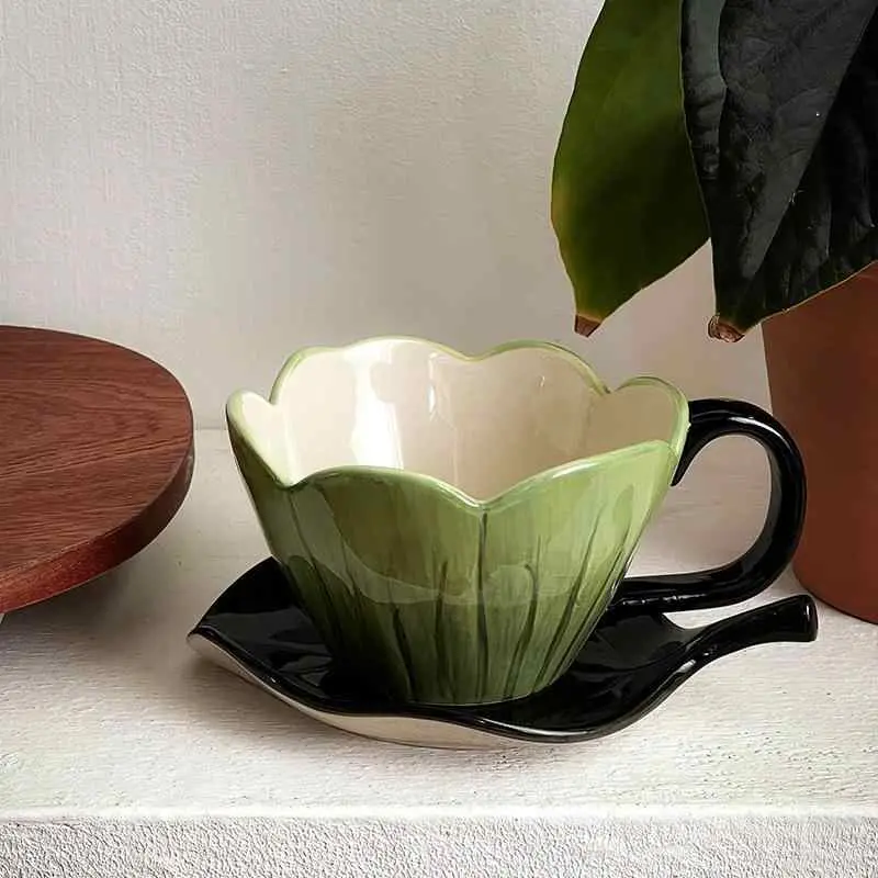 320ml Coffee Cup And Saucer Delicate Latte Cups Creative Afternoon Tea Ceramic Drinkware Breakfast Mug Snack Plate