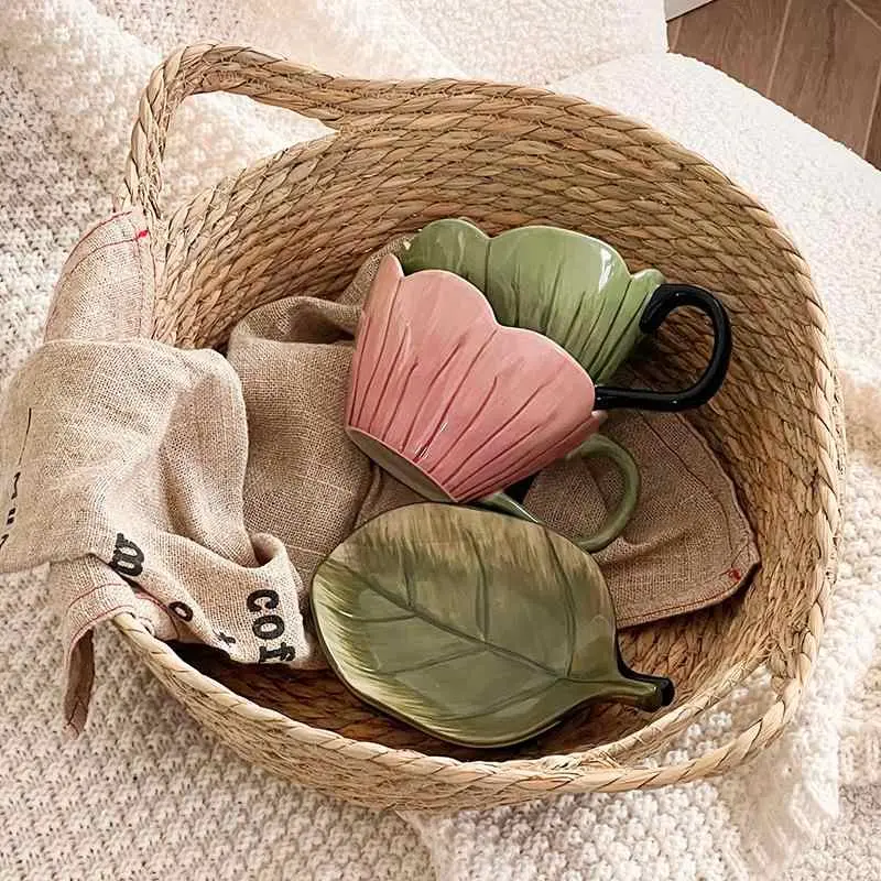 320ml Coffee Cup And Saucer Delicate Latte Cups Creative Afternoon Tea Ceramic Drinkware Breakfast Mug Snack Plate