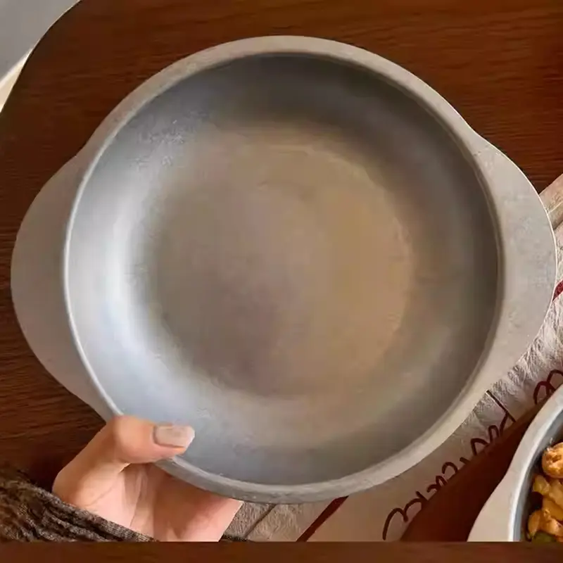 Vintage 304 Stainless Steel Binaural Plate Simple Curry Rice Plates Restaurant Snack Tray Fruit Salad Disc Household Tableware