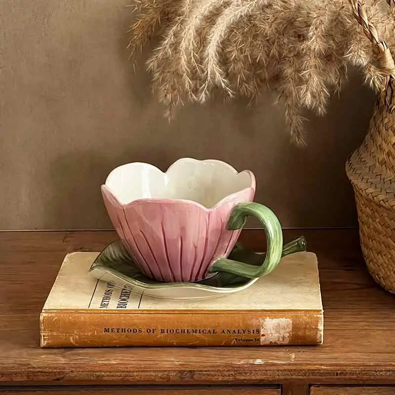 320ml Coffee Cup And Saucer Delicate Latte Cups Creative Afternoon Tea Ceramic Drinkware Breakfast Mug Snack Plate