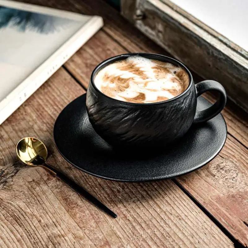 Exquisite Coffee Cup And Saucer 250ml Ceramic Latte Cups Solid Colour Afternoon Tea Drinkware Breakfast Mug Snack Plate