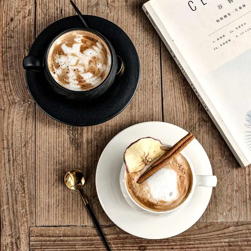 Exquisite Coffee Cup And Saucer 250ml Ceramic Latte Cups Solid Colour Afternoon Tea Drinkware Breakfast Mug Snack Plate