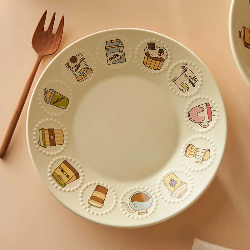 Household Ceramic Breakfast Plate Exquisite Dinner Tray Cartoon Pastry Bread Dessert Dish Lunch Plate