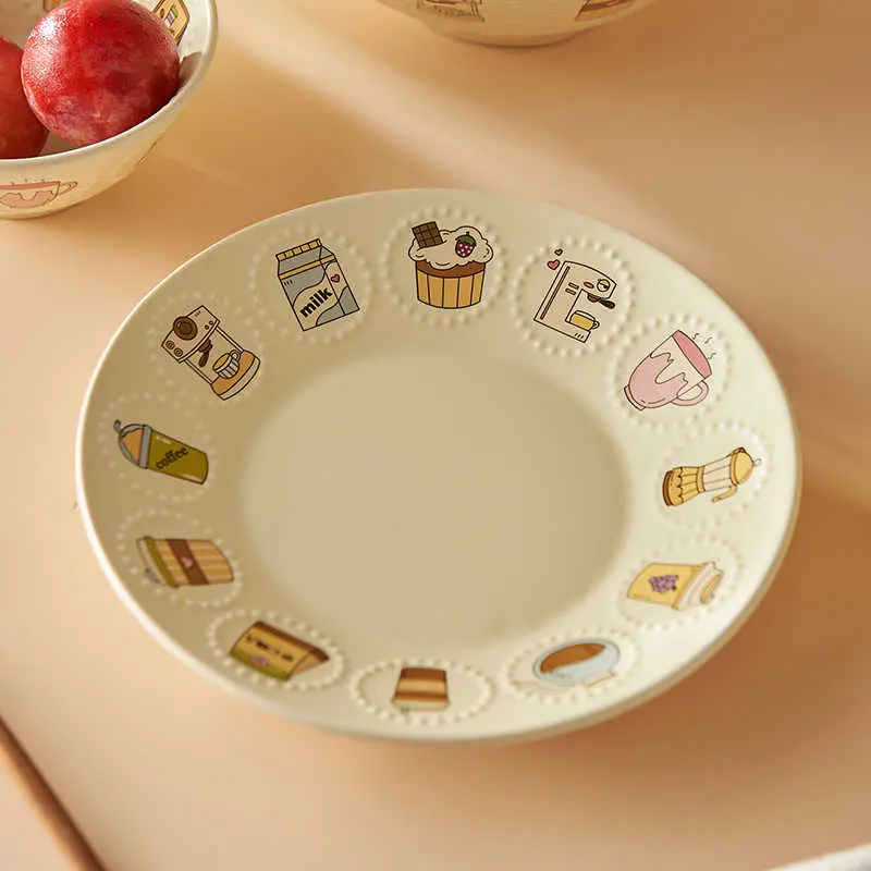 Household Ceramic Breakfast Plate Exquisite Dinner Tray Cartoon Pastry Bread Dessert Dish Lunch Plate