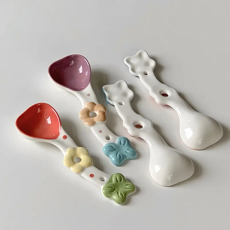 Cute Colorful Ceramic Spoon Creative Flower Afternoon Tea Dessert Spoons Household Delicate Soup Spoons Kitchen Tableware