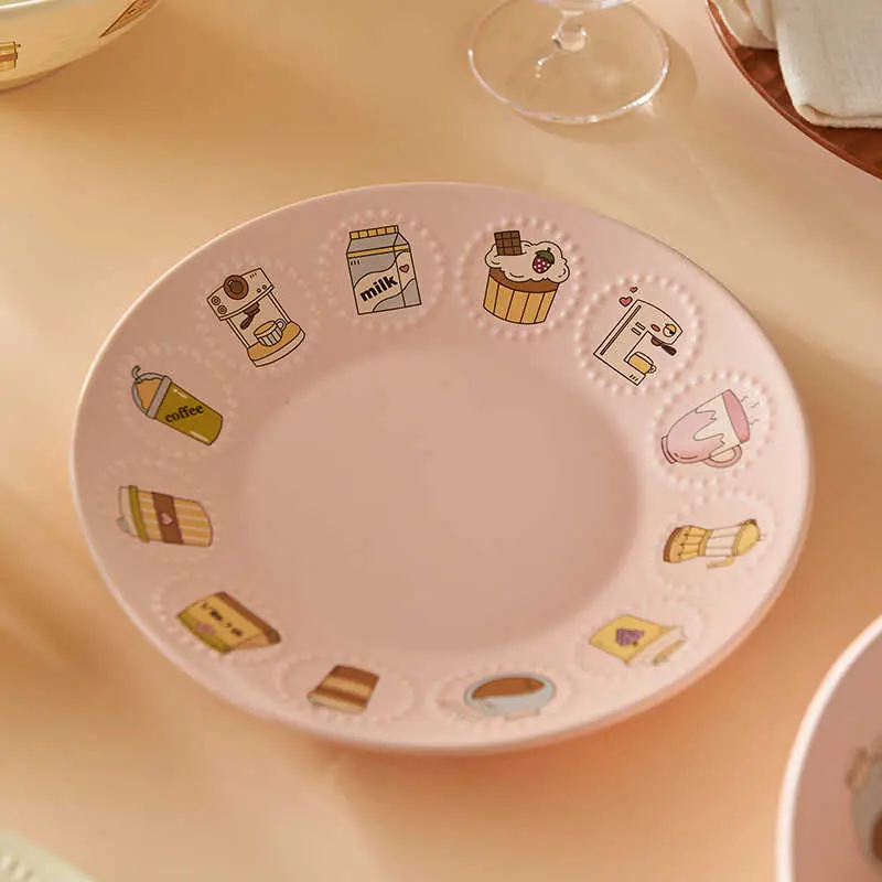 Household Ceramic Breakfast Plate Exquisite Dinner Tray Cartoon Pastry Bread Dessert Dish Lunch Plate