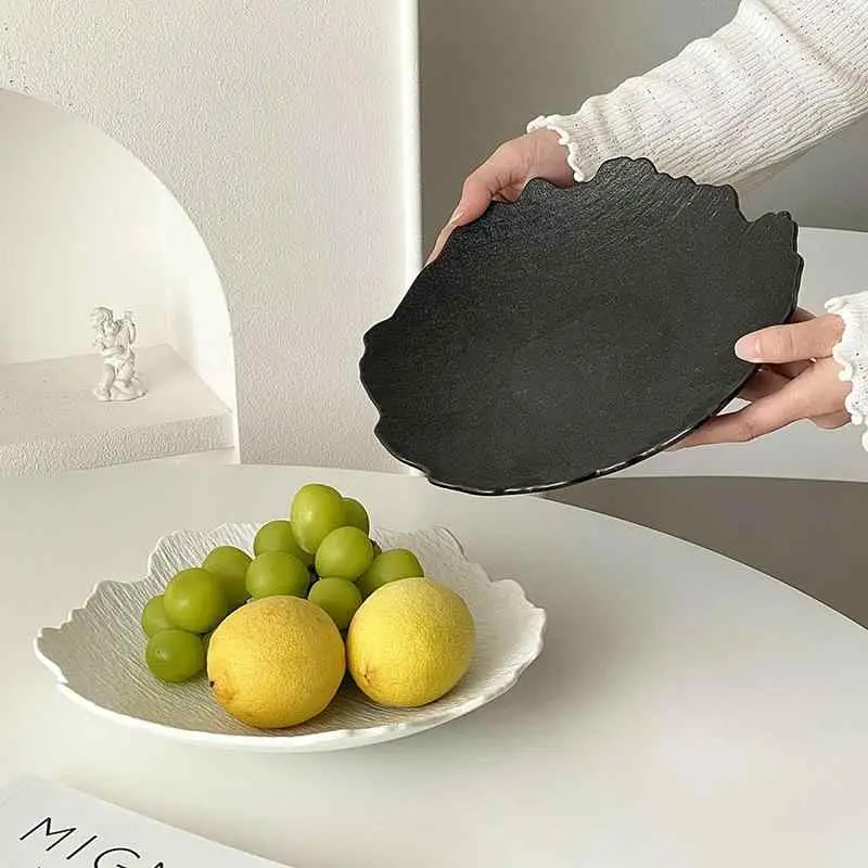 Solid Colour Fruit Plate Ceramic Household Candy Snack Plates Irregular Cake Dish Afternoon Tea Dessert Tray