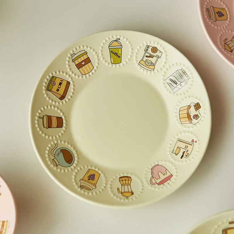Household Ceramic Breakfast Plate Exquisite Dinner Tray Cartoon Pastry Bread Dessert Dish Lunch Plate