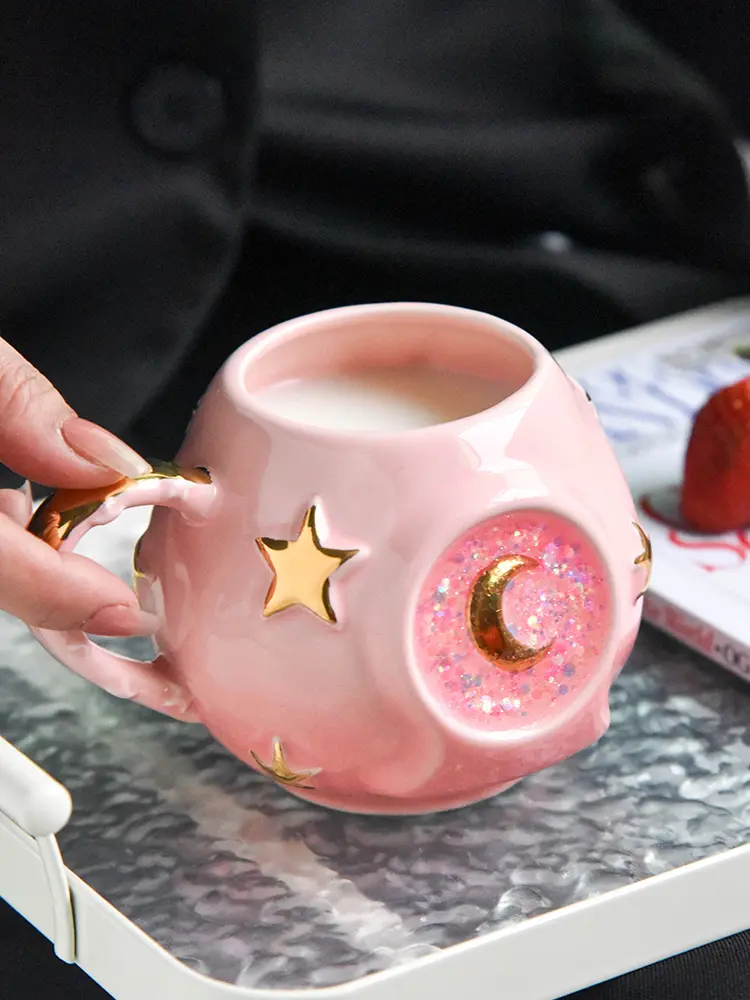Ceramic Star Water Mug Creative Sequins Dazzle Blingbling Household Coffee Milk Mug Birthday Gift Mugs Drinkware