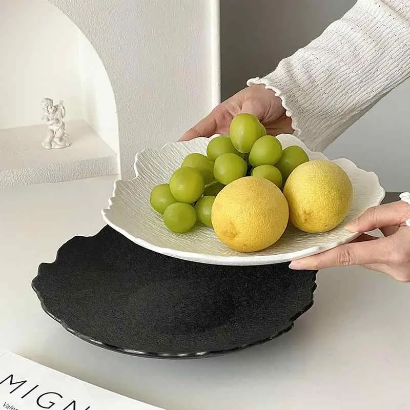 Solid Colour Fruit Plate Ceramic Household Candy Snack Plates Irregular Cake Dish Afternoon Tea Dessert Tray