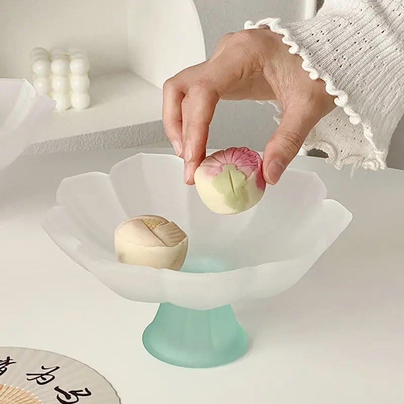 Tall Fruit Plate Household Living Room Creative Frosted Candy Dish Snack Pastry Glass Tray Ornaments
