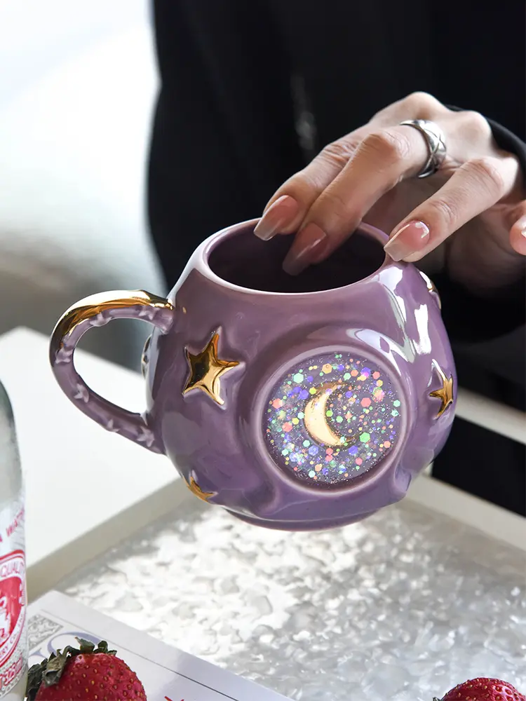 Ceramic Star Water Mug Creative Sequins Dazzle Blingbling Household Coffee Milk Mug Birthday Gift Mugs Drinkware