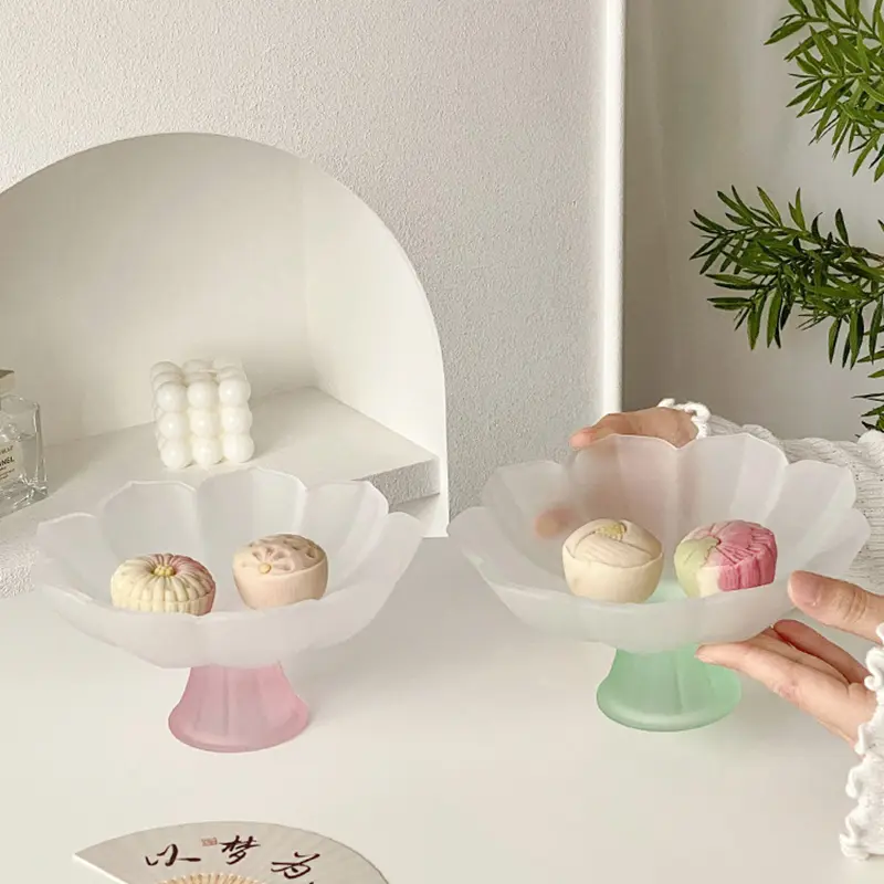 Tall Fruit Plate Household Living Room Creative Frosted Candy Dish Snack Pastry Glass Tray Ornaments