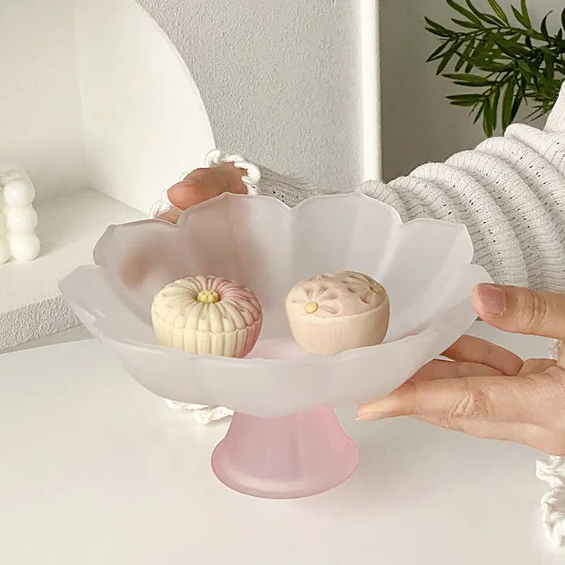 Tall Fruit Plate Household Living Room Creative Frosted Candy Dish Snack Pastry Glass Tray Ornaments