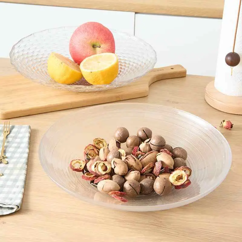 Glass Fruit Plate Home Living Room Nut Snack Plates Ornaments Simple Fruit Salad Dish 30cm Tableware