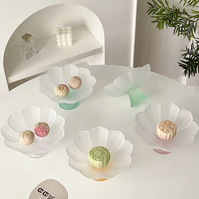 Tall Fruit Plate Household Living Room Creative Frosted Candy Dish Snack Pastry Glass Tray Ornaments