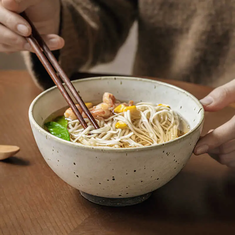 Vintage Rough Ceramic Noodle Bowl Japanese Fruit Yoghurt Salad Bowls Household Ramen Bowl Kitchenware