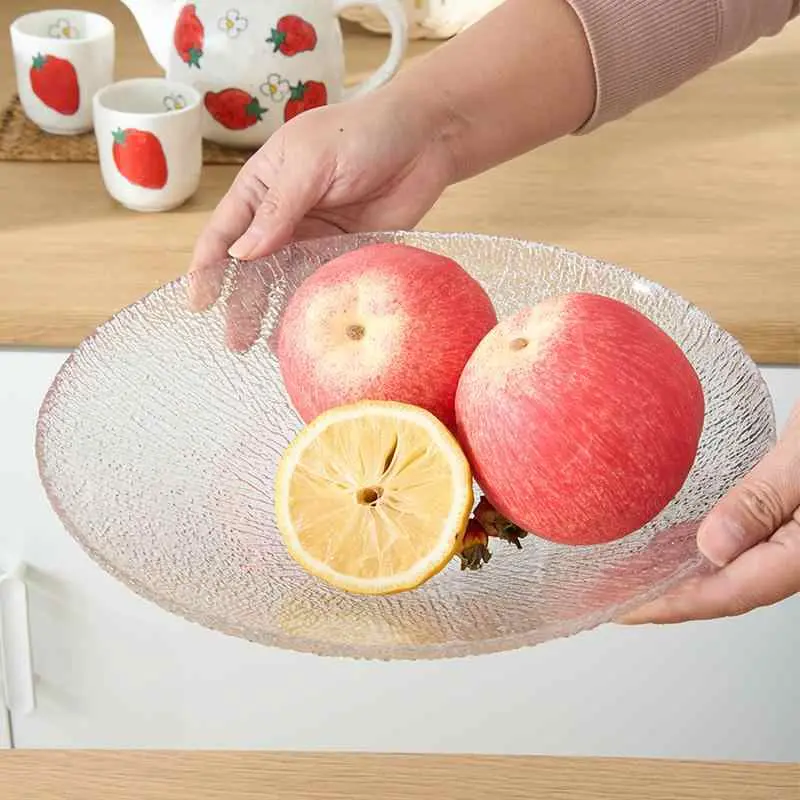 Glass Fruit Plate Home Living Room Nut Snack Plates Ornaments Simple Fruit Salad Dish 30cm Tableware