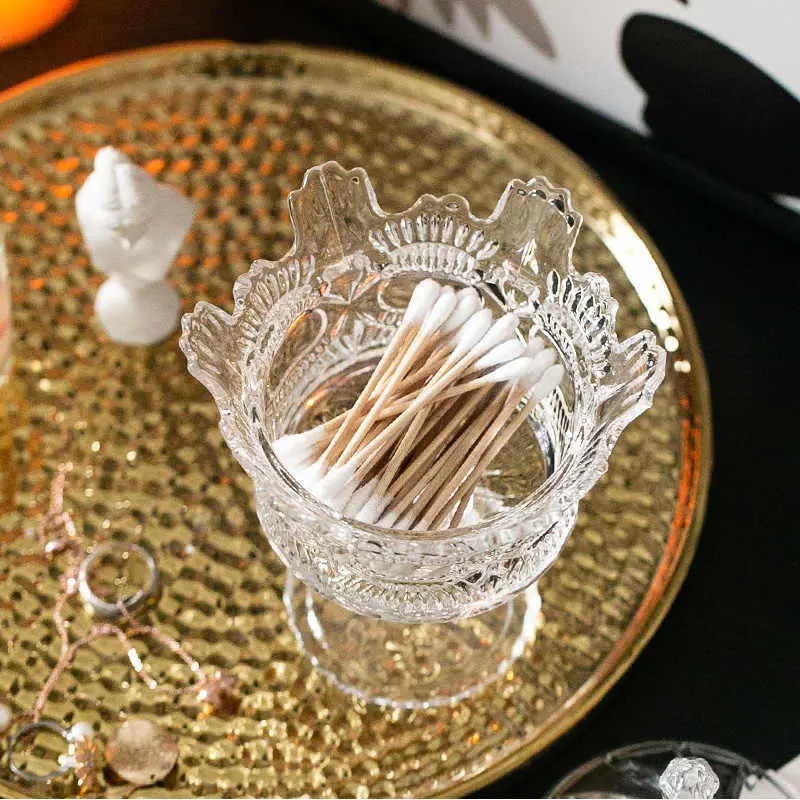 French Relief Candy Jar Glass Tall Feet Jewellery Sundries Storage Jar Light Luxury Decorative Ornament