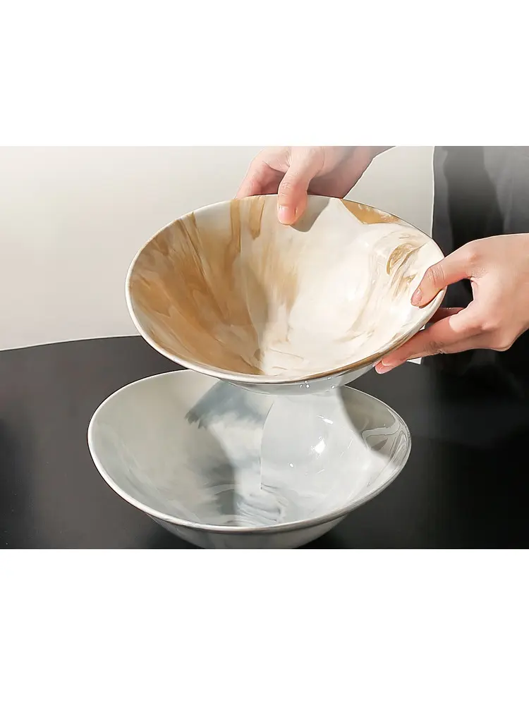 Ceramic Marble Vegetable And Fruit Salad Bowl Light Luxury Breakfast Dessert Yoghurt Bowl Household Tableware