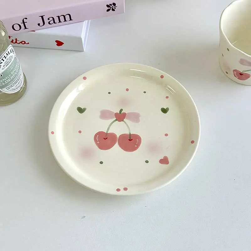 Korean Ceramic Dessert Plate Underglaze Hand-painted Coffee Cups Cute Home Breakfast Pastry Dish Drink Mug