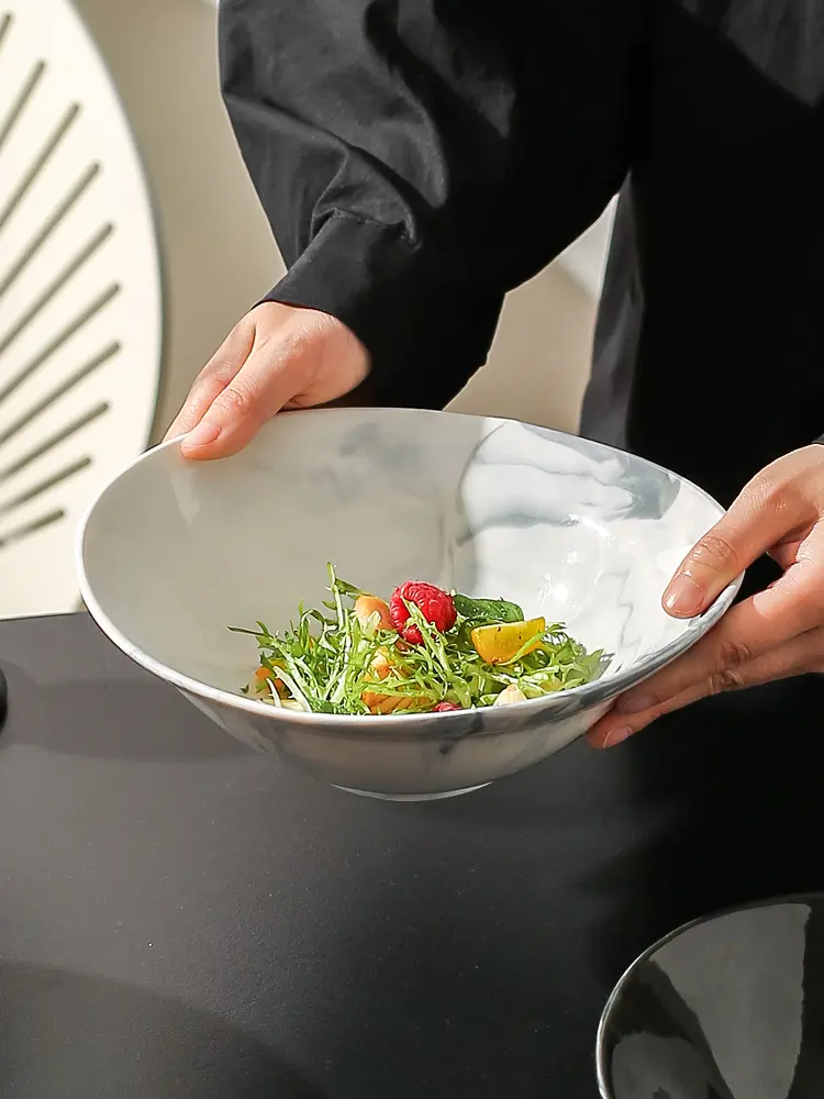 Ceramic Marble Vegetable And Fruit Salad Bowl Light Luxury Breakfast Dessert Yoghurt Bowl Household Tableware