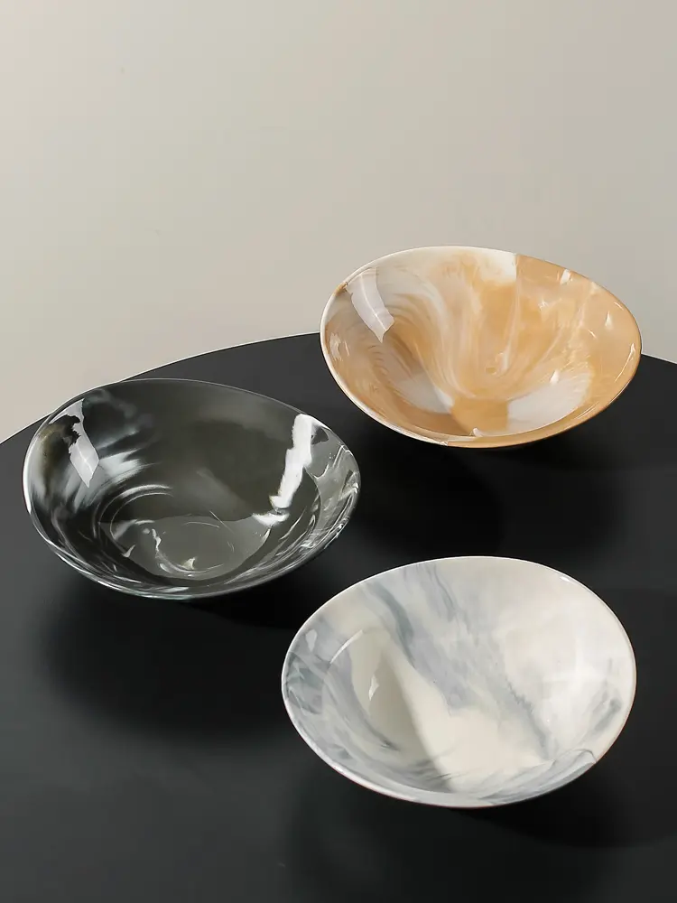 Ceramic Marble Vegetable And Fruit Salad Bowl Light Luxury Breakfast Dessert Yoghurt Bowl Household Tableware