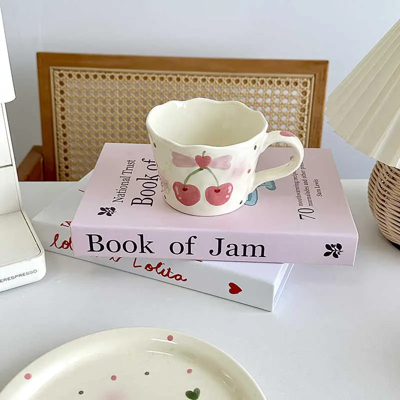 Korean Ceramic Dessert Plate Underglaze Hand-painted Coffee Cups Cute Home Breakfast Pastry Dish Drink Mug