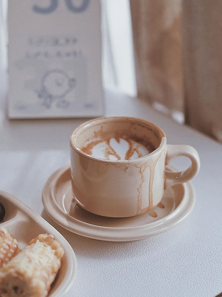 200ml European Style Latte Coffee Cup And Saucer Solid Colour Simple Breakfast Milk Cup Snack Plate Afternoon Tea Drinkware