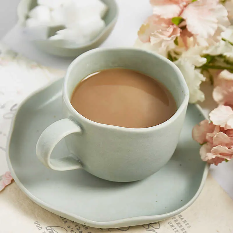 Solid Colour Ceramic Coffee Cup And Saucer Office Mug Couple Cup 300ml Exquisite Afternoon Tea Drinkware