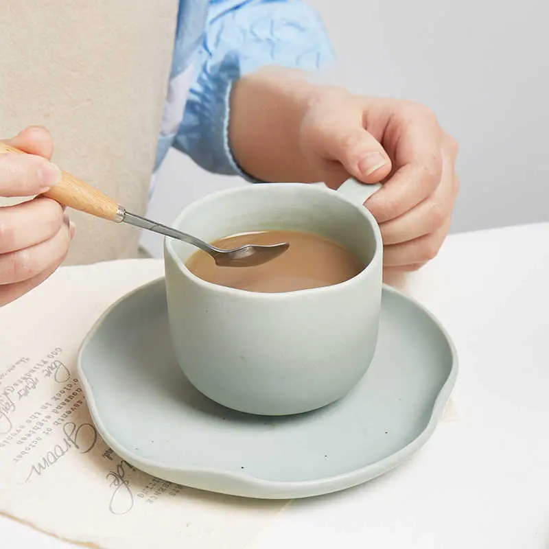 Solid Colour Ceramic Coffee Cup And Saucer Office Mug Couple Cup 300ml Exquisite Afternoon Tea Drinkware