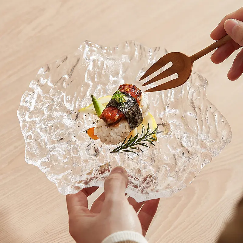 Creative Glacier Glass Plate Salad Fruit Plates Irregular Snack Sushi Dessert Dish Household Tableware