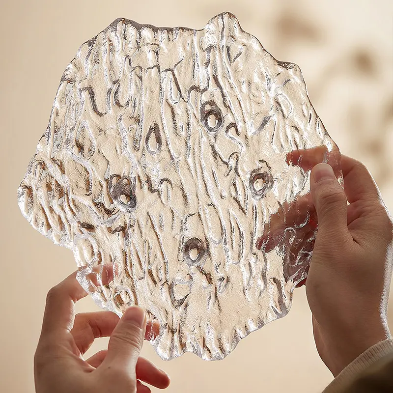 Creative Glacier Glass Plate Salad Fruit Plates Irregular Snack Sushi Dessert Dish Household Tableware