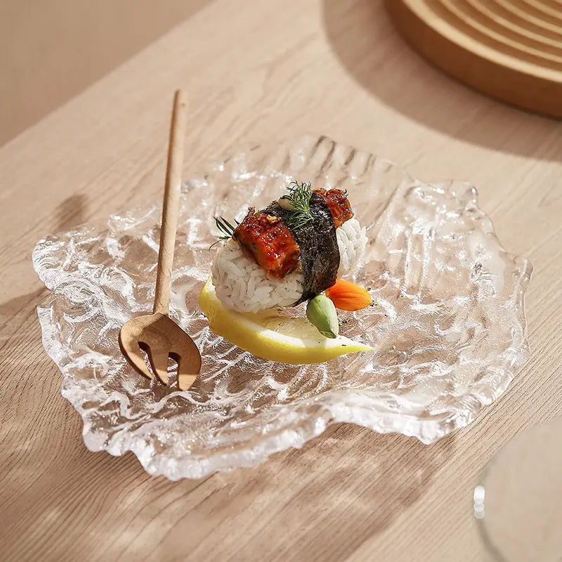 Creative Glacier Glass Plate Salad Fruit Plates Irregular Snack Sushi Dessert Dish Household Tableware