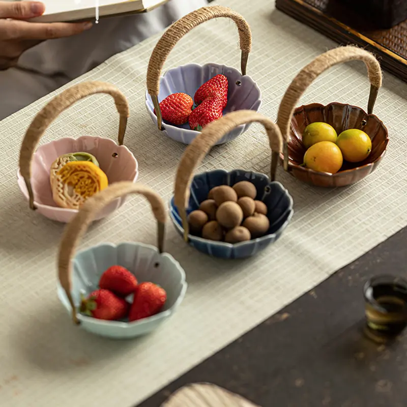 Exquisite Mini Fruit Plate Portable Picnic Fruit Snack Plate Ceramic Snack Pastry Plate Tableware Ornaments