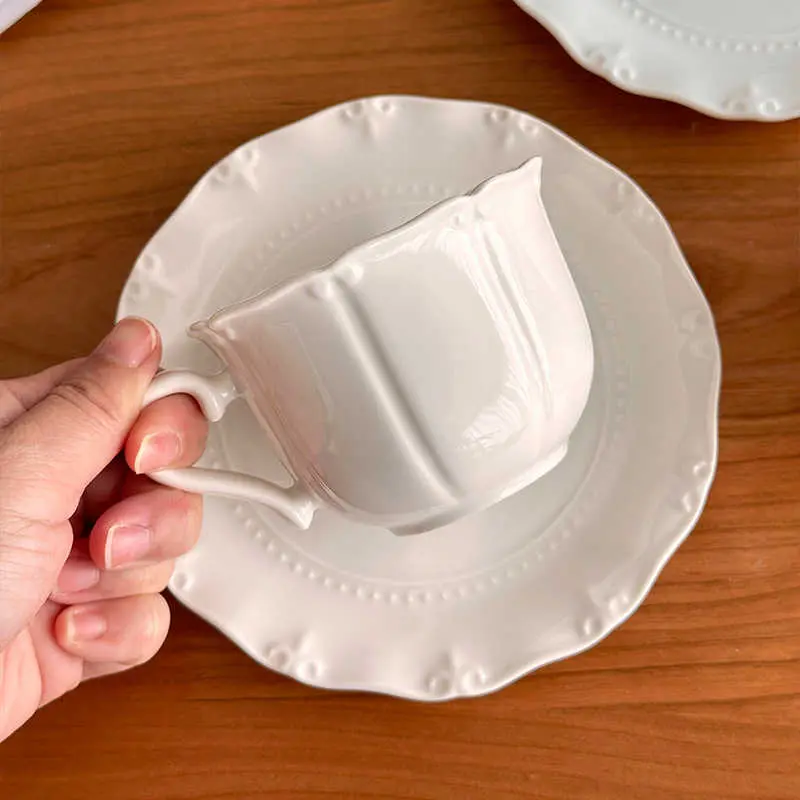 130ml Exquisite Ceramic Coffee Cups And Saucers Afternoon Tea Drinkware Household White Latte Cups Snack Plates Gift