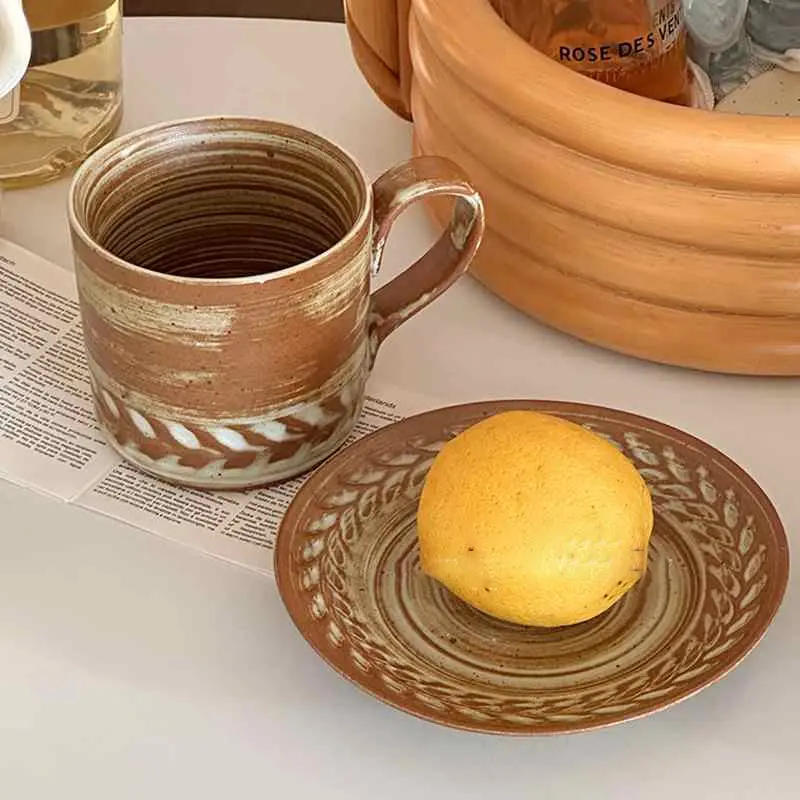 Vintage Kiln Change Glaze Coffee Cup And Saucer Delicate Afternoon Tea 260ml Ceramic Cup Underglaze Drinkware