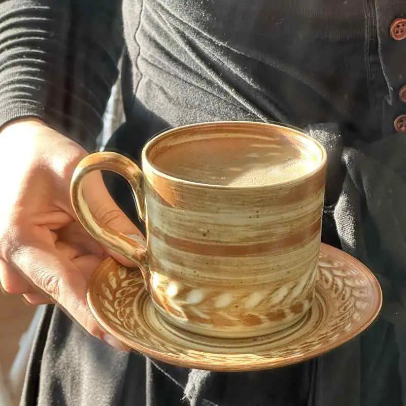 Vintage Kiln Change Glaze Coffee Cup And Saucer Delicate Afternoon Tea 260ml Ceramic Cup Underglaze Drinkware