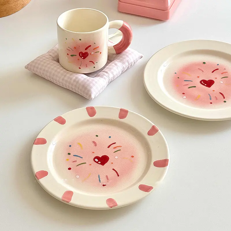 Lovely Hand-painted Fireworks Ceramic Tableware Underglaze Colour Coffee Cup Breakfast Plate Snack Pastry Disc Birthday Gift