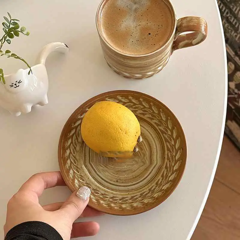 Vintage Kiln Change Glaze Coffee Cup And Saucer Delicate Afternoon Tea 260ml Ceramic Cup Underglaze Drinkware