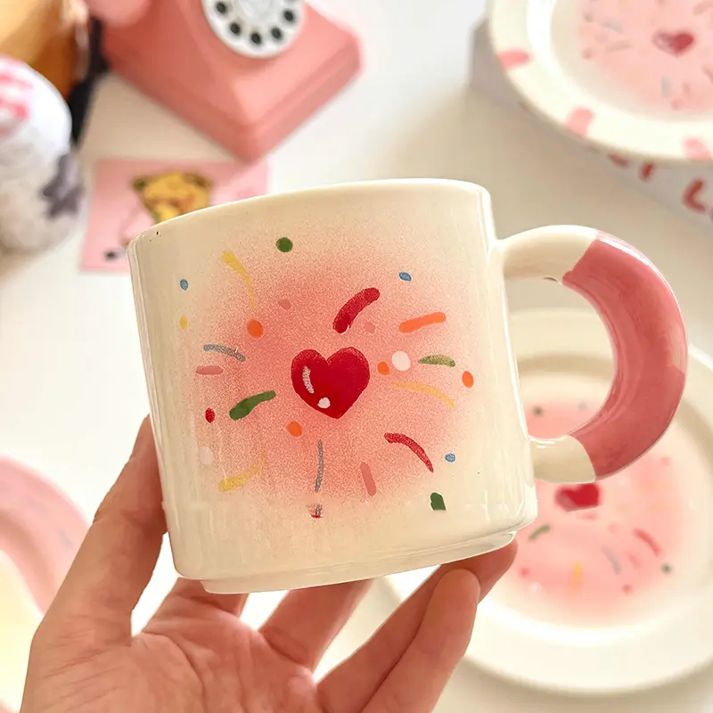 Lovely Hand-painted Fireworks Ceramic Tableware Underglaze Colour Coffee Cup Breakfast Plate Snack Pastry Disc Birthday Gift
