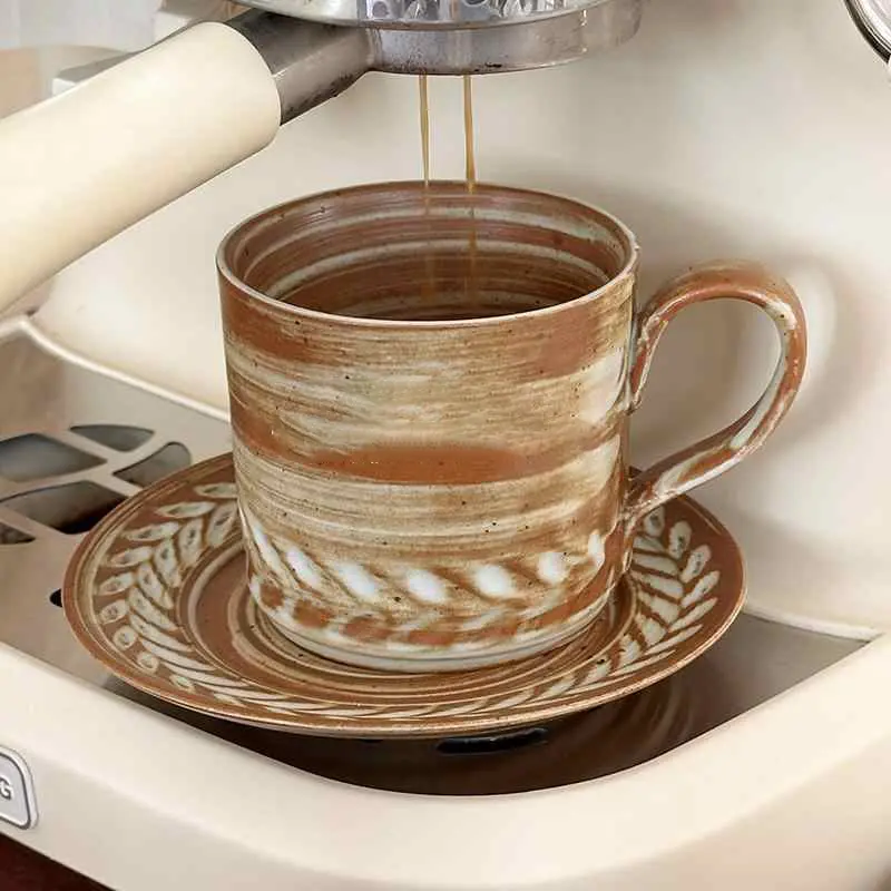 Vintage Kiln Change Glaze Coffee Cup And Saucer Delicate Afternoon Tea 260ml Ceramic Cup Underglaze Drinkware