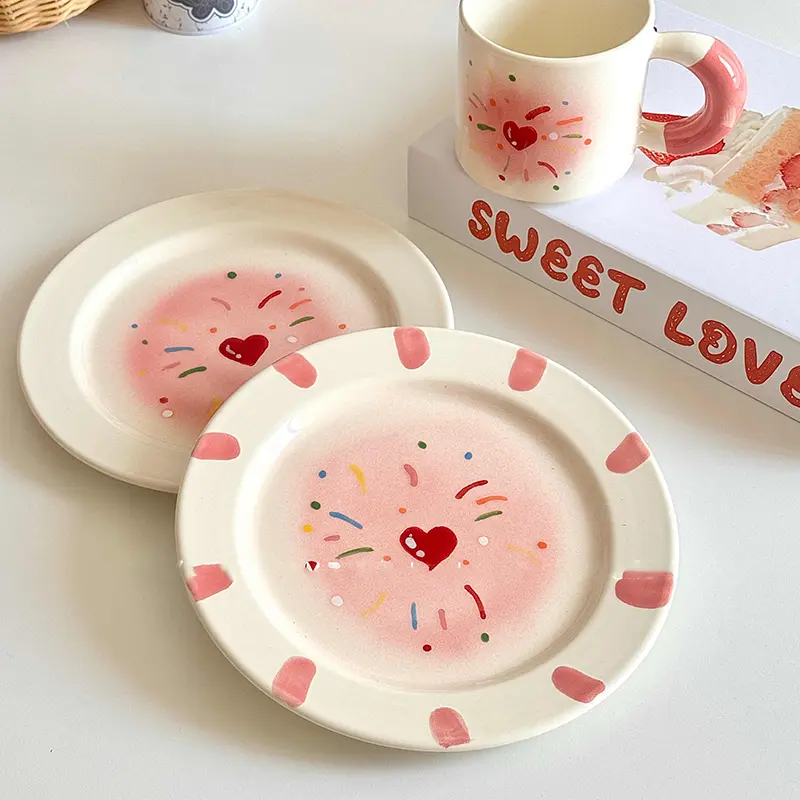 Lovely Hand-painted Fireworks Ceramic Tableware Underglaze Colour Coffee Cup Breakfast Plate Snack Pastry Disc Birthday Gift