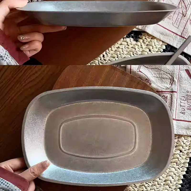 304 Stainless Steel Oval Dinner Plate American Retro Western Snack Plates Simple Fried Chicken Dish Breakfast Bread Pastry Disc