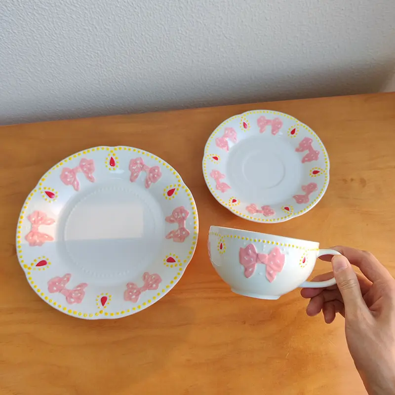 Underglaze Hand-painted Bow Ceramic Plate Exquisite Dinner Plates Lovely Household Breakfast Pastry Dish Tableware