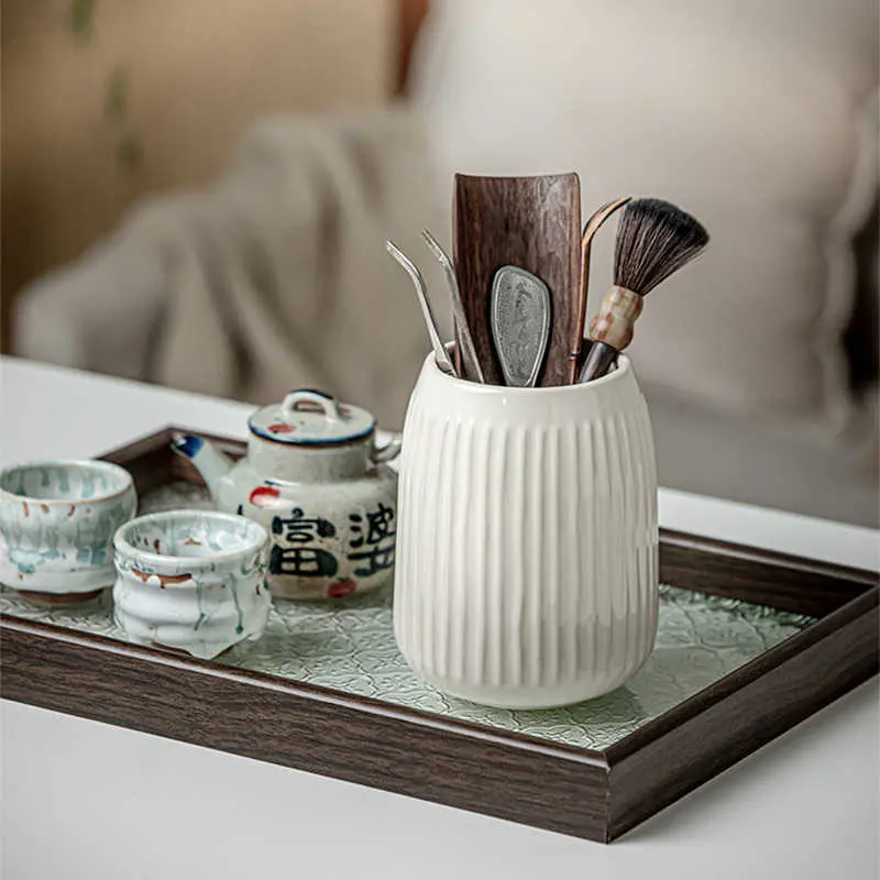 Simple Ceramic Vase Multi-purpose Kitchen Chopsticks Spoon Tool Storage Jar White Desktop Decorative Ornament